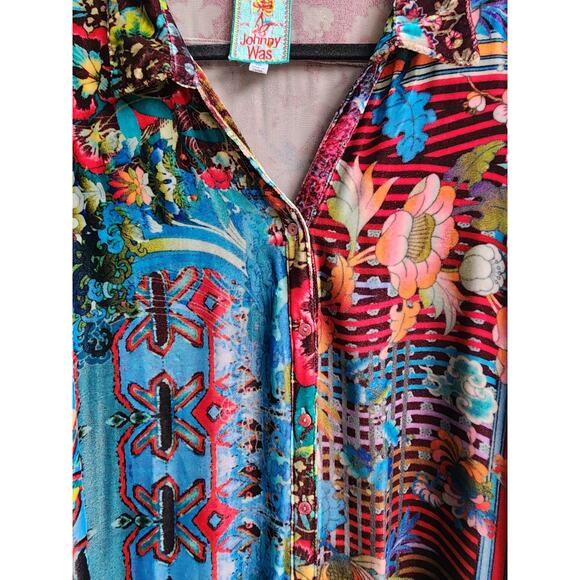 Johnny Was Dream Velvet Button Front Tunic Top floral 2XL Boho Plus Size Luxury - Picture 5 of 6